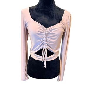 21 Saints Cream Beige Ruched Crop Top Cut Out Size Large